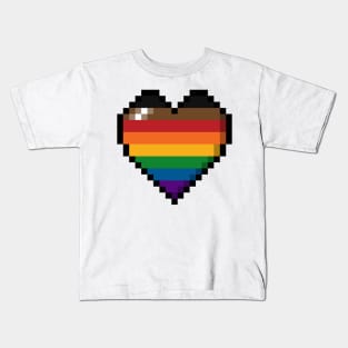 Large Pixel Heart Design in Inclusive Rainbow Pride Flag Colors Kids T-Shirt